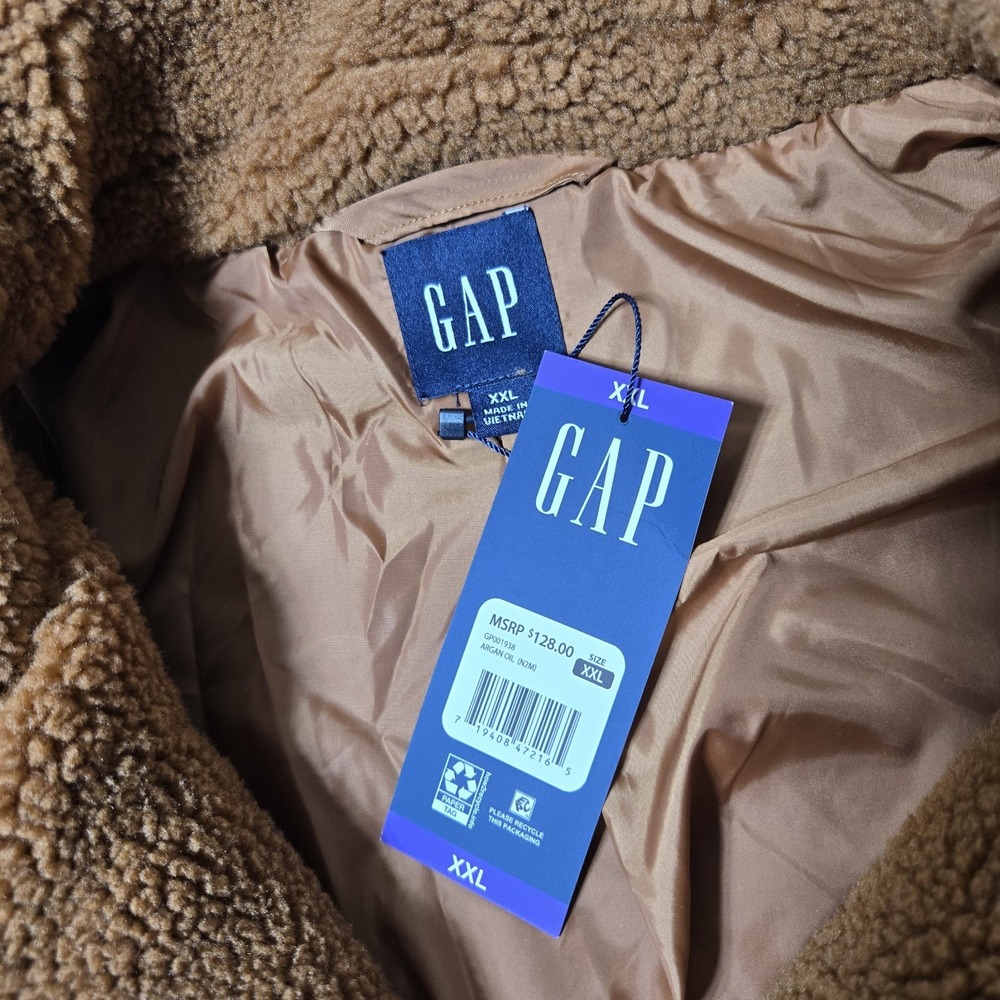 Gap Jacket Sherpa Coat Womens XXL 2X Teddy Bear Faux Fur Brown Rust Cozy Fall‎ - Picture 2 of 9